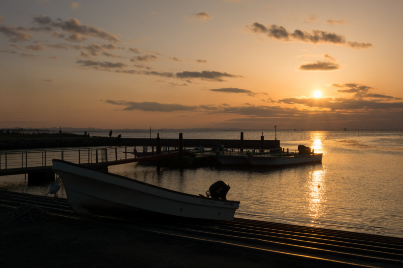 江川漁港の夕焼けのフリー写真素材