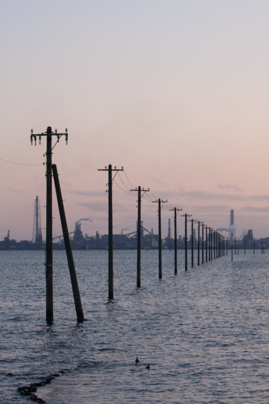 江川海岸の海中電柱のフリー写真素材