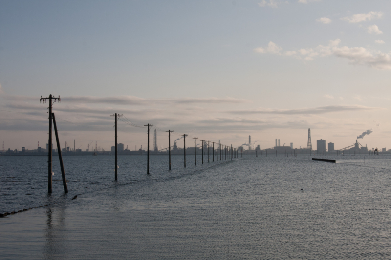 江川海岸の電柱のフリー写真素材
