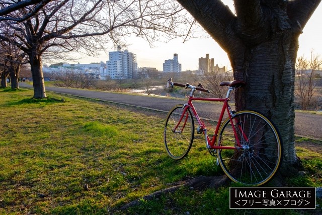 風景に溶け込むクロモリフレームの自転車 フリー写真有 イメージガレージ