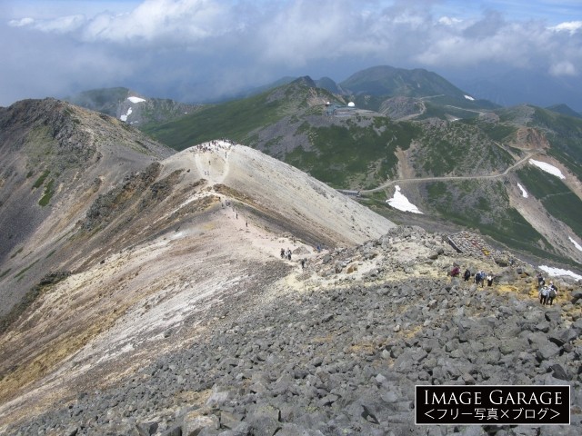 乗鞍岳・剣ヶ峰山頂から眺めた登山道のフリー素材写真（無料）