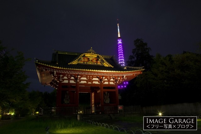 旧台徳院霊廟惣門と東京タワーのフリー画像（無料写真素材）