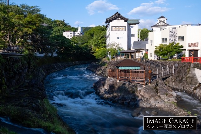 修善寺温泉・桂川と独鈷の湯のフリー画像（無料写真素材）