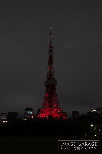 完全消灯直前の東京タワーのフリー写真素材（無料画像）
