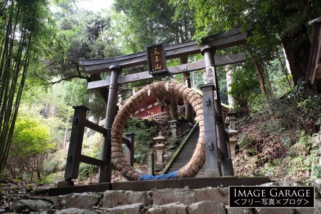 竹寺の茅の輪のついた鳥居のフリー写真素材（無料画像）