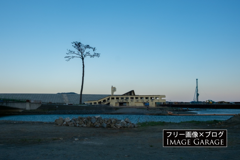 奇跡の一本松と陸前高田ユースホステルのフリー写真素材（無料画像）