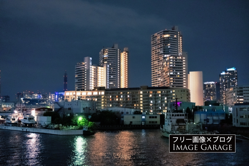横浜ノース・ドック・瑞穂橋からの夜景のフリー写真素材（無料画像）