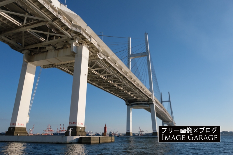 横浜ベイブリッジ（大黒ふ頭西緑地より）のフリー写真素材（無料画像）