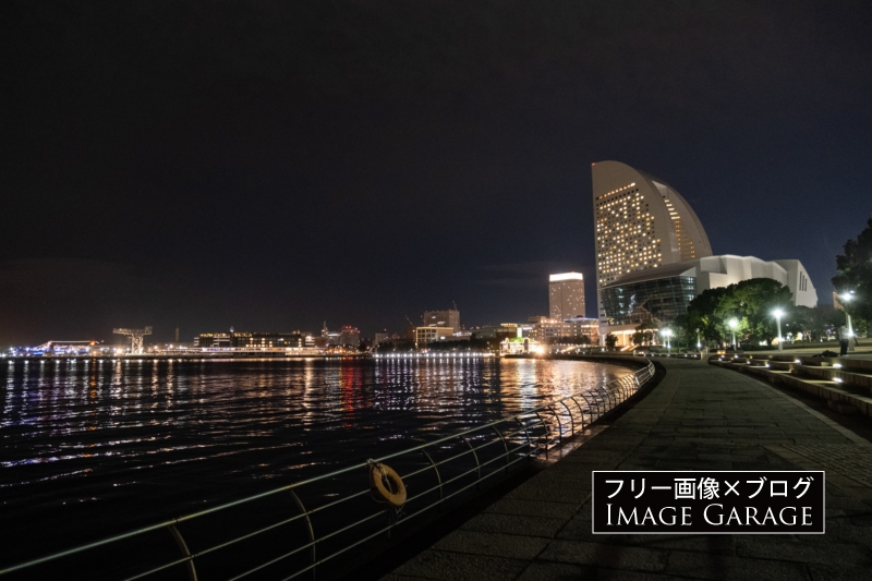 臨港パークの海辺の夜景のフリー写真素材（無料画像）