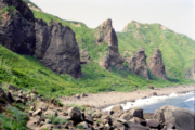 神威岬の水無の立岩付近の海岸からの風景