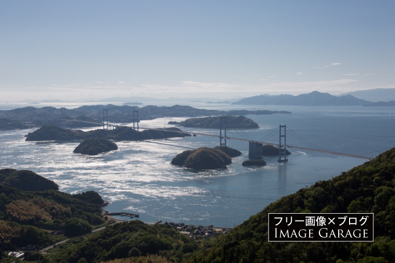 来島海峡大橋と瀬戸内海（亀老山展望公園）のフリー写真素材（無料画像） 