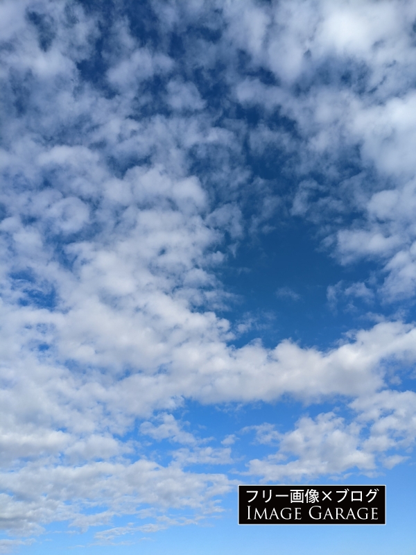 ちぢれ雲がある青空（縦）のフリー写真素材（無料画像）