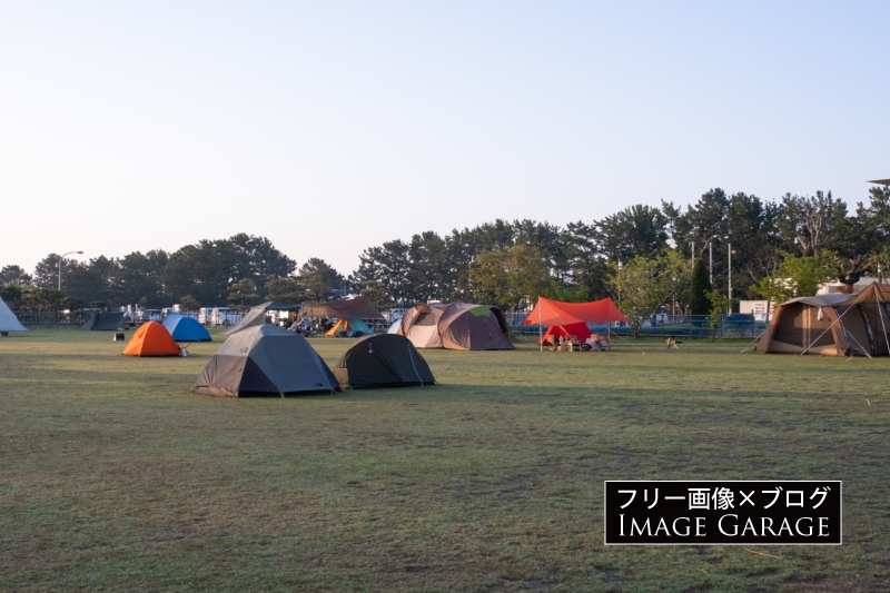 渚園キャンプ場のキャンプ風景のフリー写真素材（無料画像）