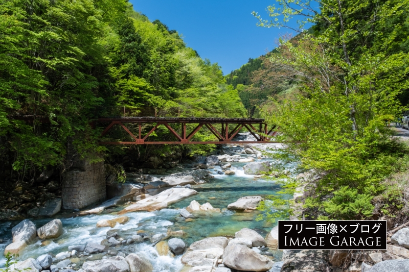 阿寺渓谷・阿寺森林鉄道 大石の橋のフリー写真素材（無料画像）